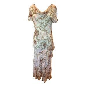 Vintage Eva Blue Maxi Dress Prom Mother Of The Bride Sequins Soft Romance 12/14